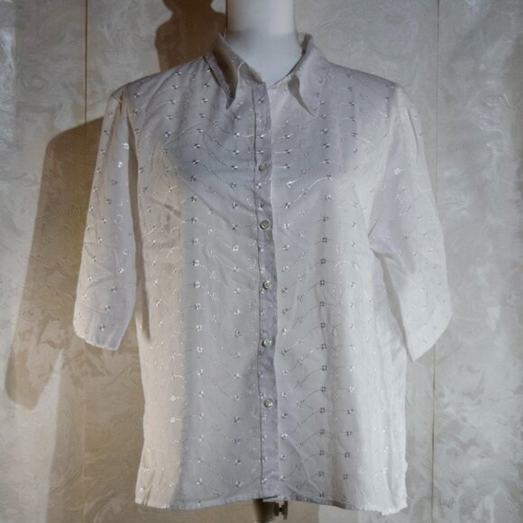 Northern Reflections XL White Embroidered Short Sleeve Button-Up Top - Picture 1 of 6